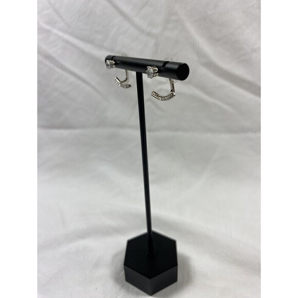 Silver Tone Faux Diamond Studs with Rhinestone Bar - Picture 6 of 7